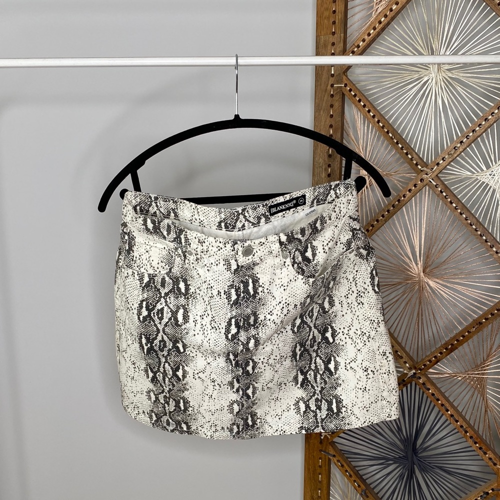 Black and White Denim Snakeprint Mini Skirt